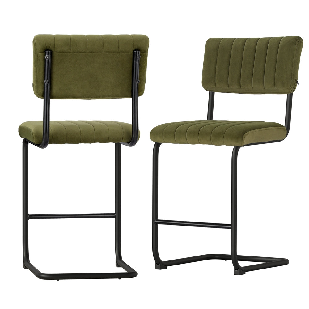 Artiss 2x Bar Stools Velvet Chairs Green