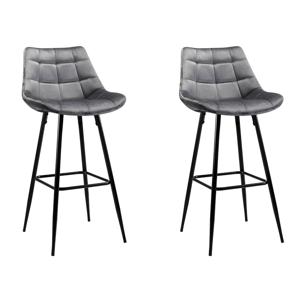 Artiss 2x Bar Stools Velvet Chairs Grey