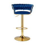 Artiss Bar Stools Gas Lift Velvet Woven Backrest Navy