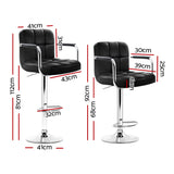 Artiss 2x Bar Stools Leather Gas Lift w/Armrest Black