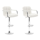 Artiss 2x Bar Stools Leather Gas Lift w/Armrest White