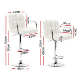 Artiss 2x Bar Stools Leather Gas Lift w/Armrest White