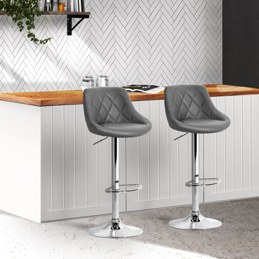 Artiss 2x Bar Stools Leather Padded Gas Lift Grey