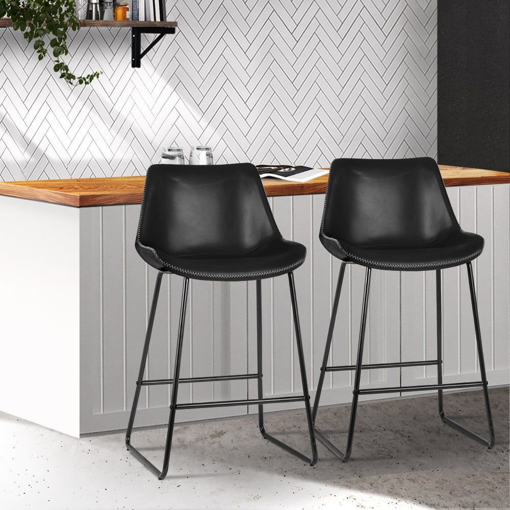 Artiss Bar Stools Kitchen Counter Barstools Leather Metal Chairs Black x2