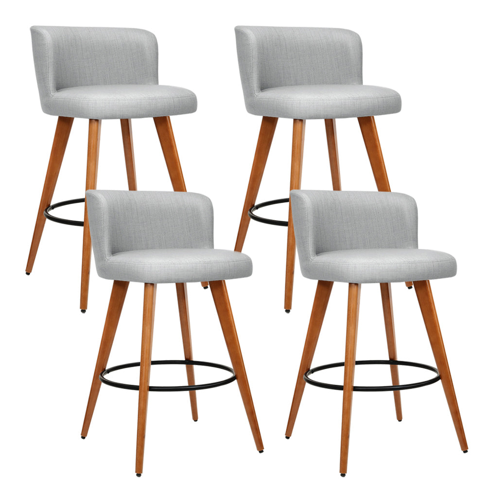 Artiss 4x Bar Stools Linen Padded Wooden Grey