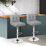 Artiss 2x Bar Stools Leather Gas Lift Grey