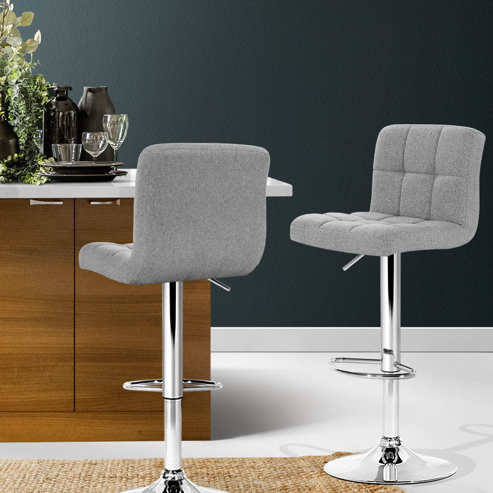Artiss 2x Bar Stools Leather Gas Lift Grey