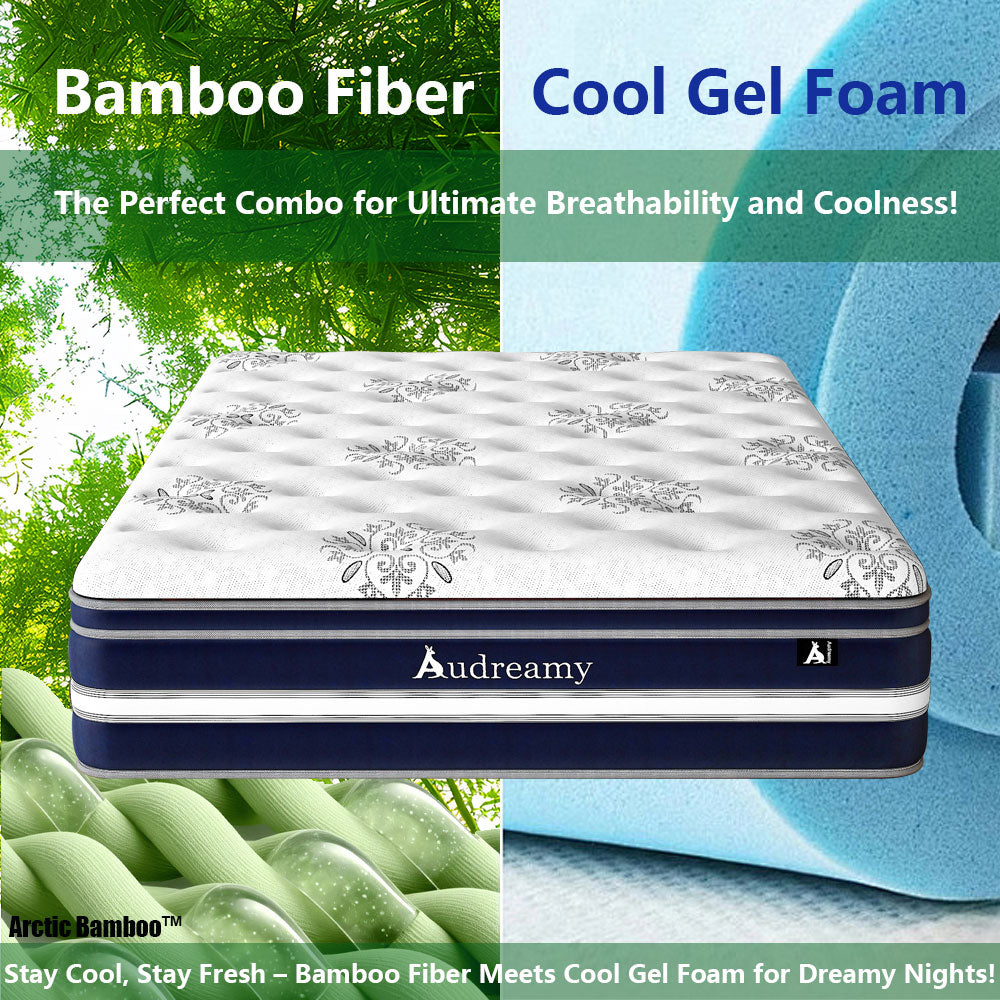 Audreamy Mattress Vienna 34cm Euro Top Super Cool Gel Foam Bamboo Fiber Fabric 7-Zone Pocket Spring Medium Firm (Queen)
