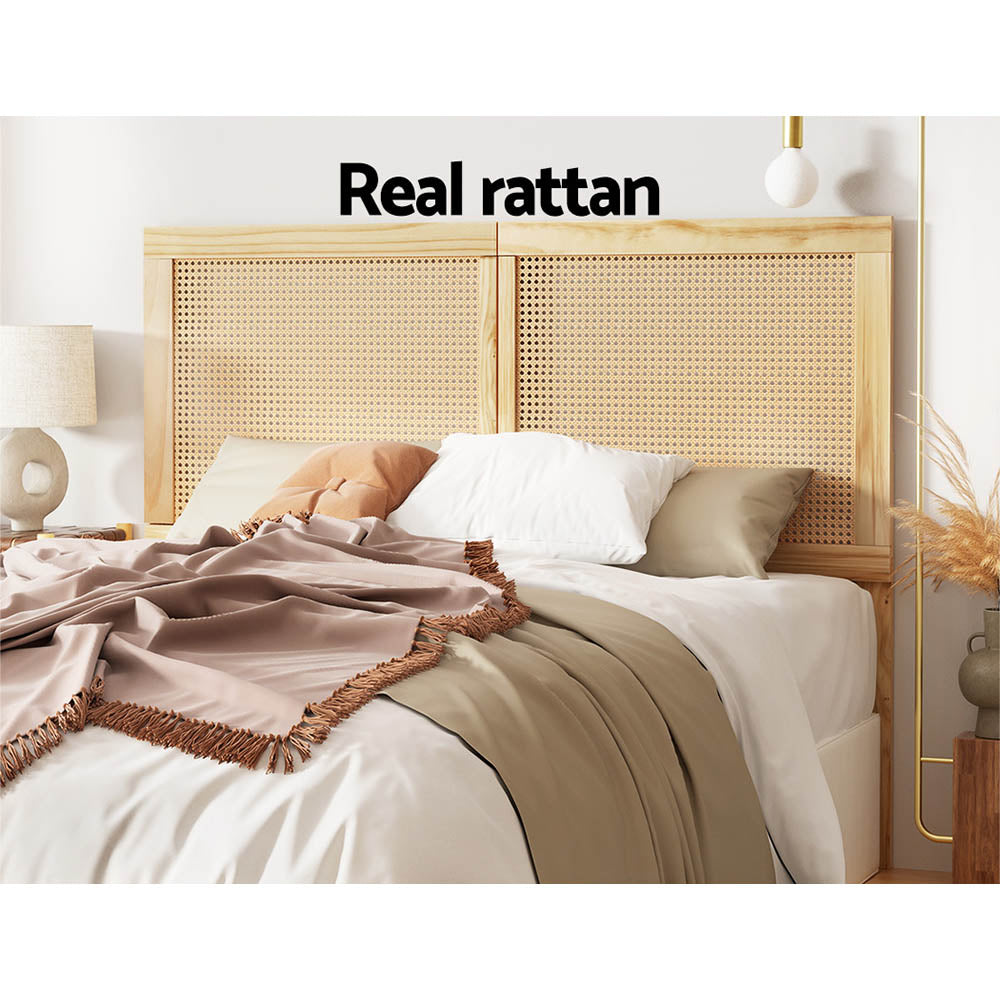 Artiss Bed Head Double Size Rattan - RIBO Pine