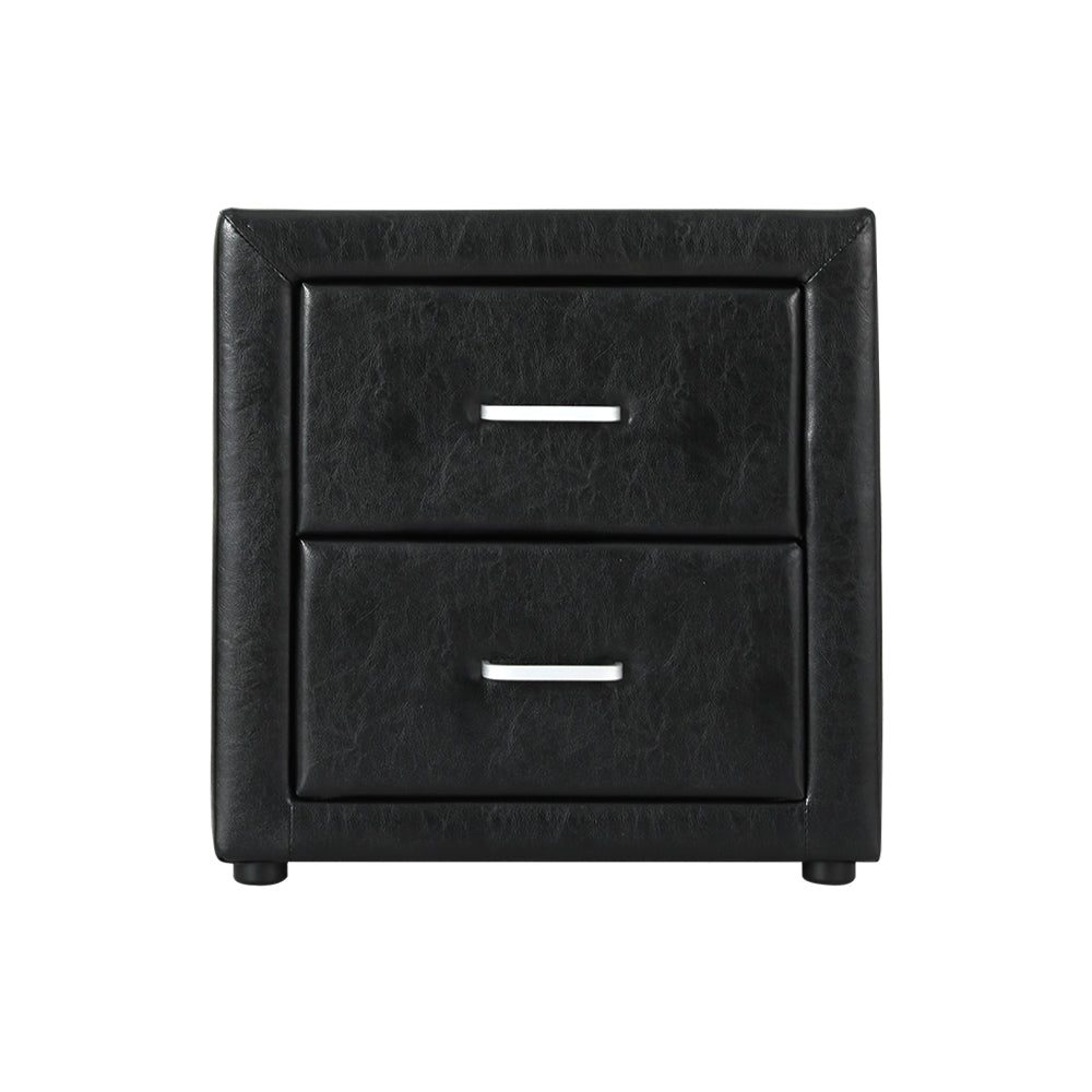 Artiss Bedside Table 2 Drawers Leather - CADEN Black