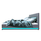 Artiss Bed Frame Queen Size LED Gas Lift Grey LUMI