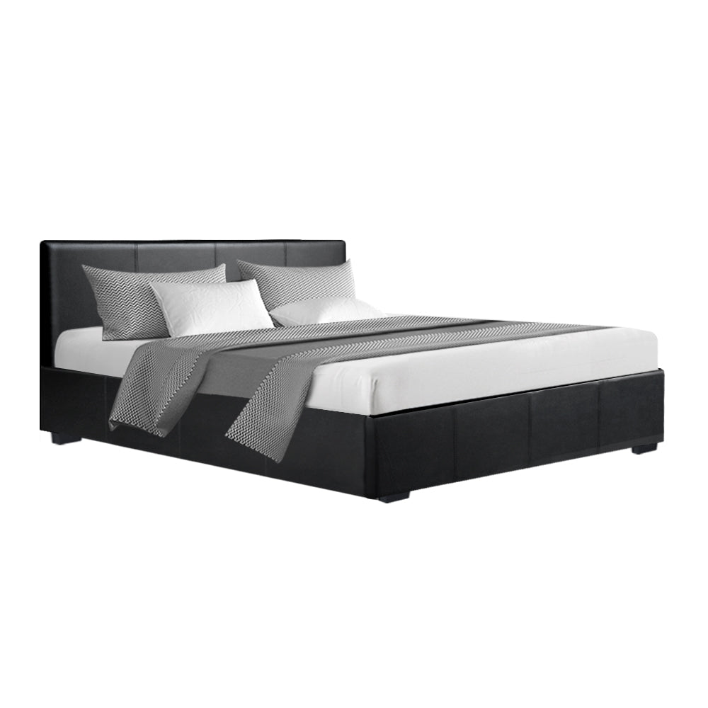 Artiss Bed Frame Queen Size Gas Lift Black NINO