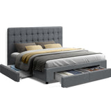 Artiss Bed Frame King Size with 4 Drawers Grey AVIO