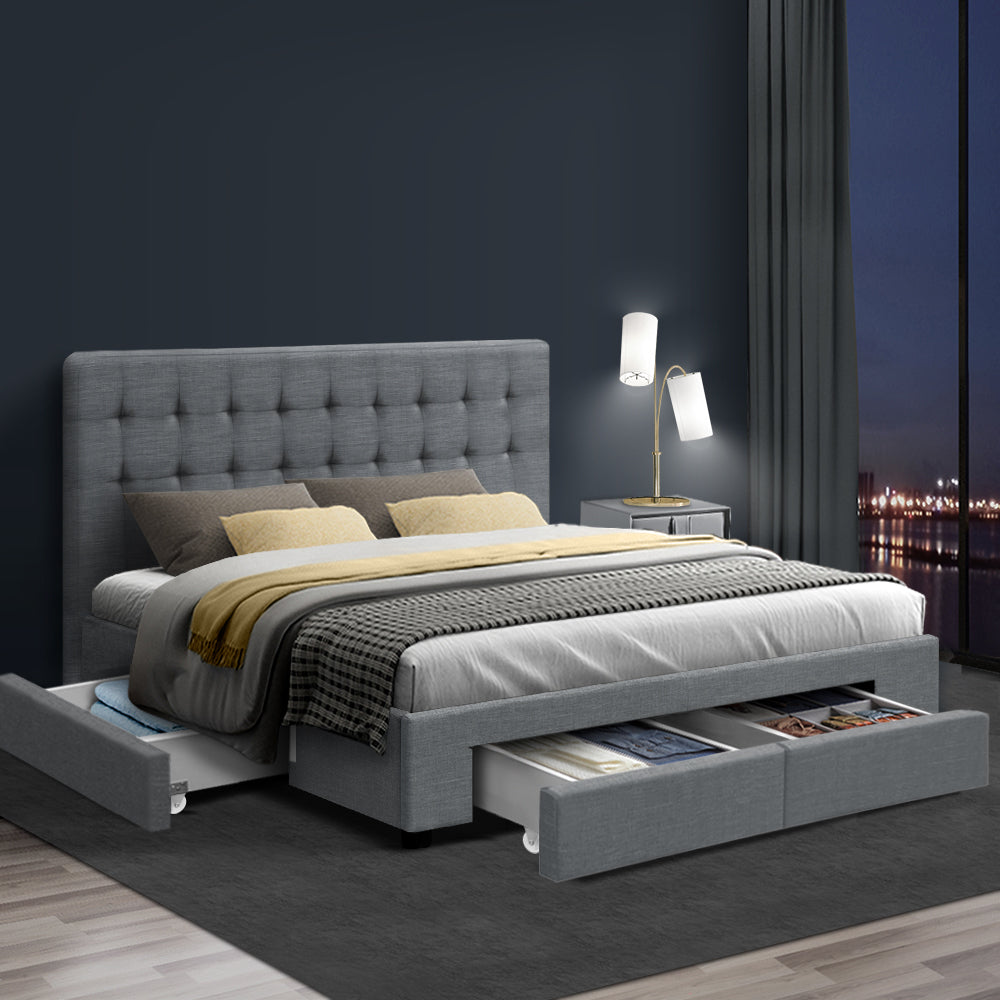 Artiss Bed Frame King Size with 4 Drawers Grey AVIO