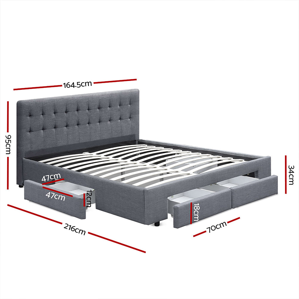 Artiss Bed Frame Queen Size with 4 Drawers Grey AVIO