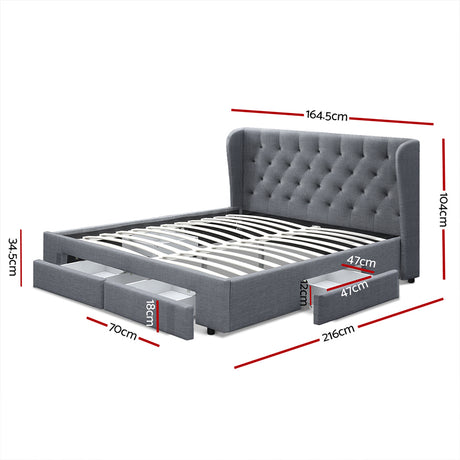 Artiss Bed Frame Queen Size with 4 Drawers Grey MILA