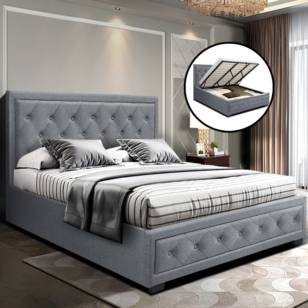 Artiss Bed Frame King Size Gas Lift Grey TIYO