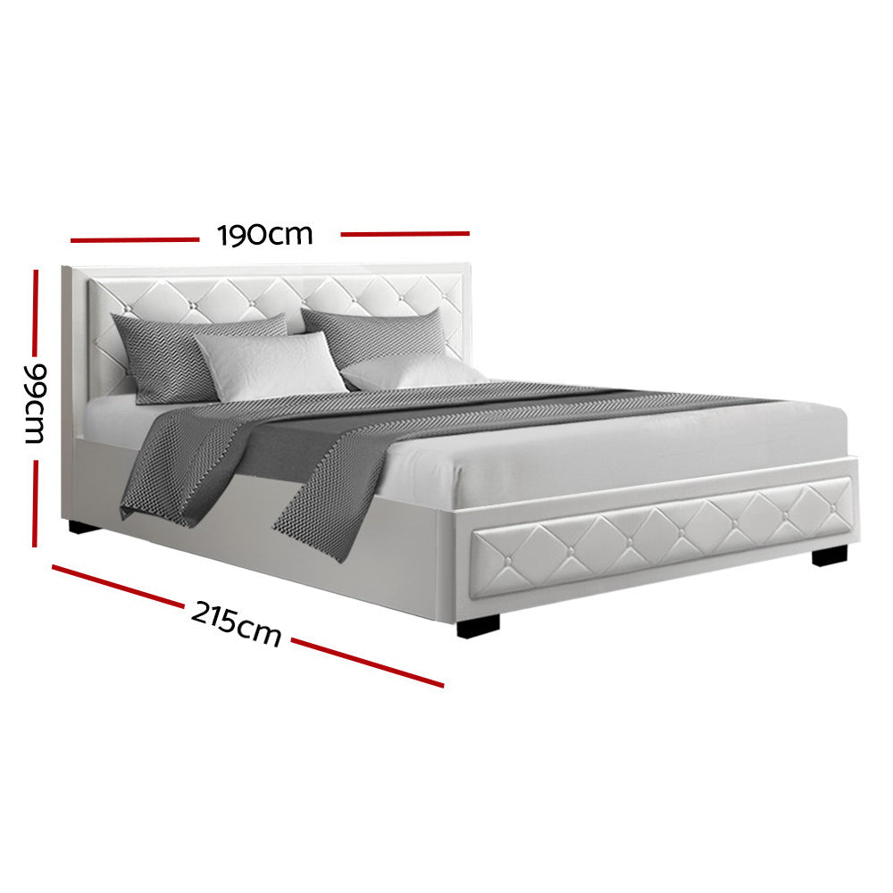 Artiss Bed Frame King Size Gas Lift White TIYO