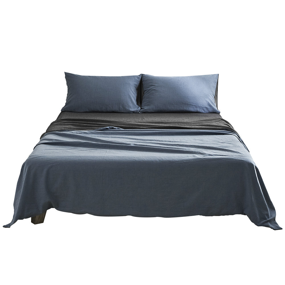 Cosy Club Cotton Bed Sheets Set Navy Grey Cover Double