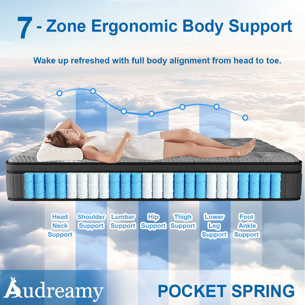 Audreamy Corsica Mattress – 26 cm Euro Top Bamboo Charcoal Fabric 7-Zone Pocket Spring Orthopedic Support for Back & Spine Health Extra-Firm-Pre-Order Now – Ships by 22/10/2025 at the latest!