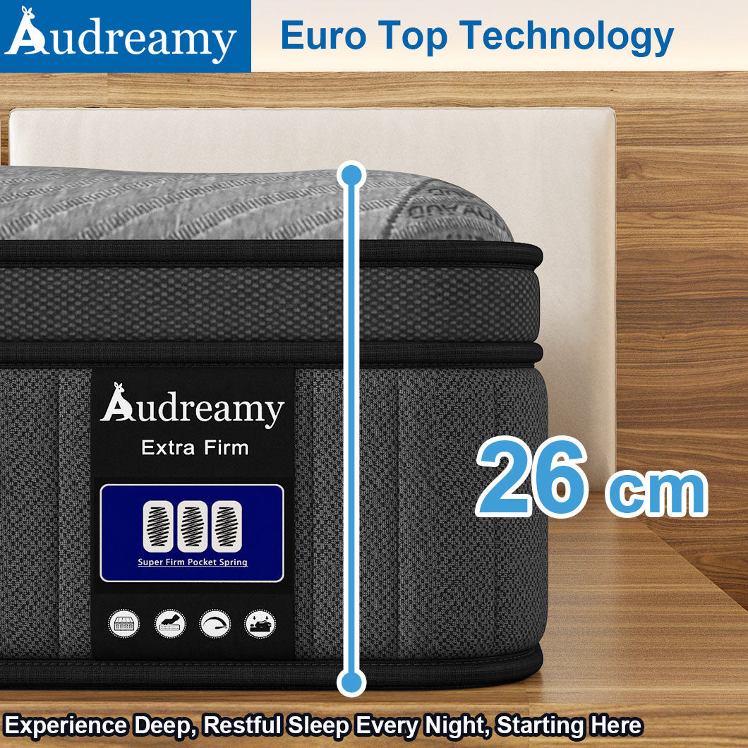 Audreamy Corsica Mattress – 26 cm Euro Top Bamboo Charcoal Fabric 7-Zone Pocket Spring Orthopedic Support for Back & Spine Health Extra-Firm-Pre-Order Now – Ships by 22/10/2025 at the latest!