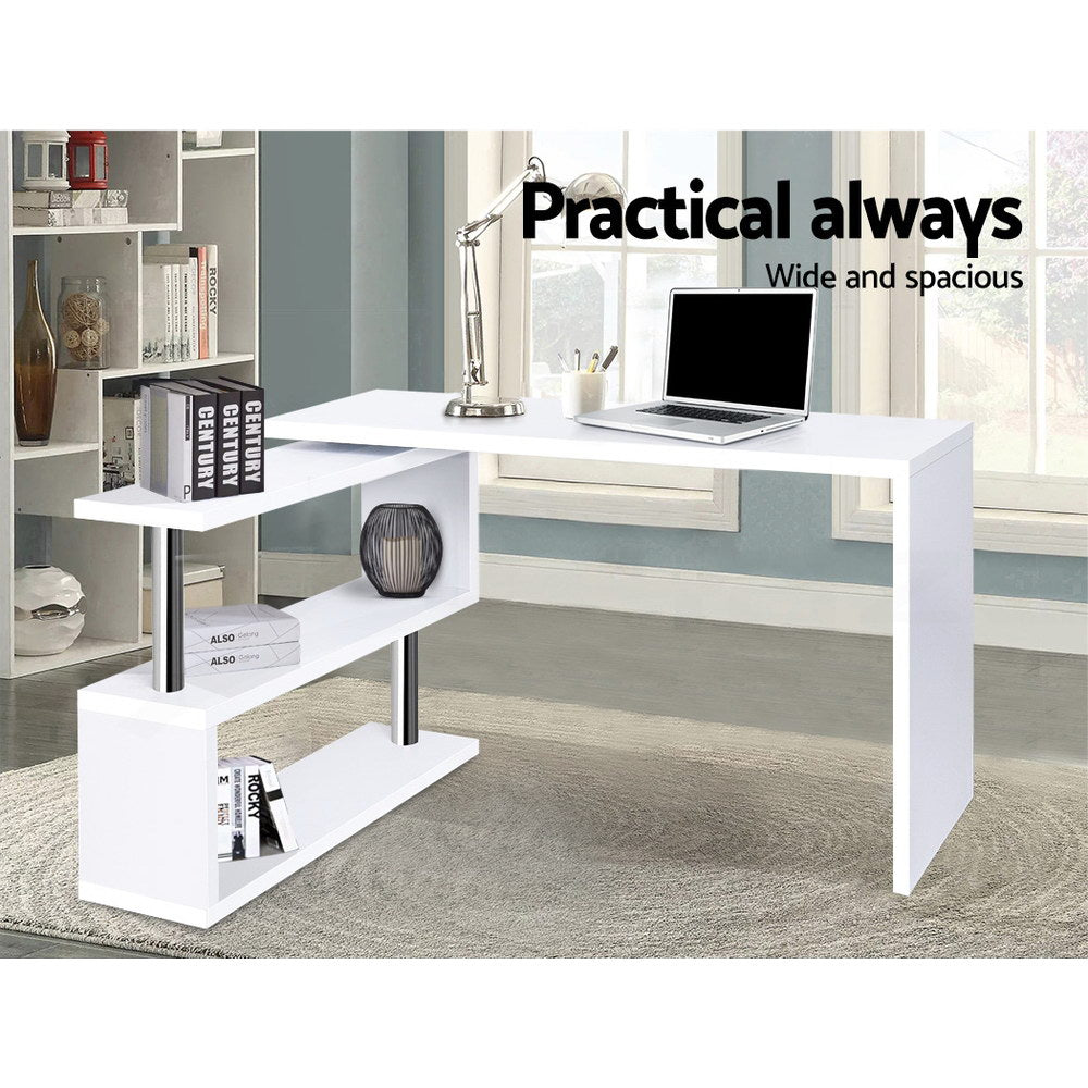 Artiss Computer Desk L-Shape Bookshelf White