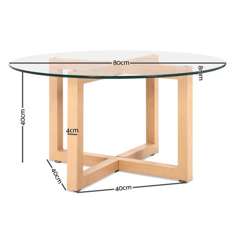 Artiss Coffee Table Round 80CM Tempered Glass