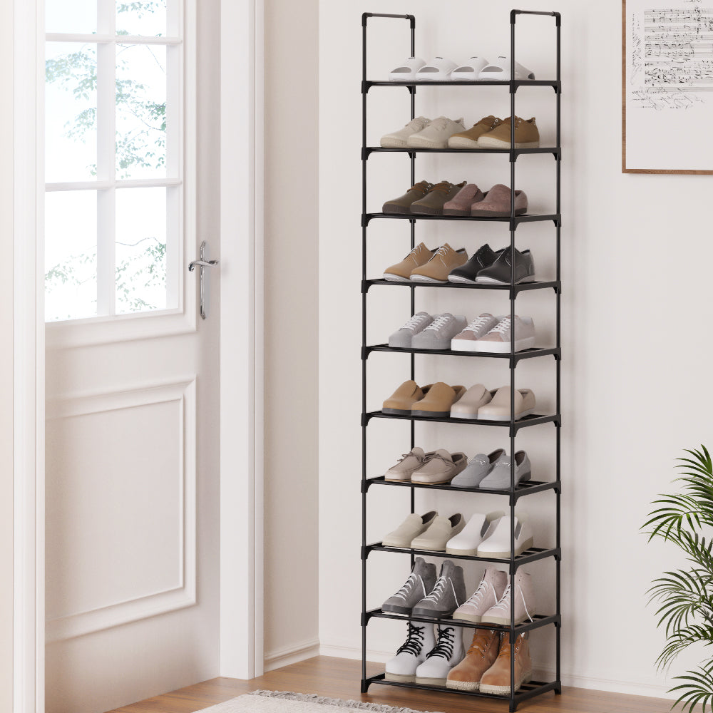 Artiss Shoe Rack Shoe Storage Shelf 10-tier 20 Pairs DIY Stackable Black Metal