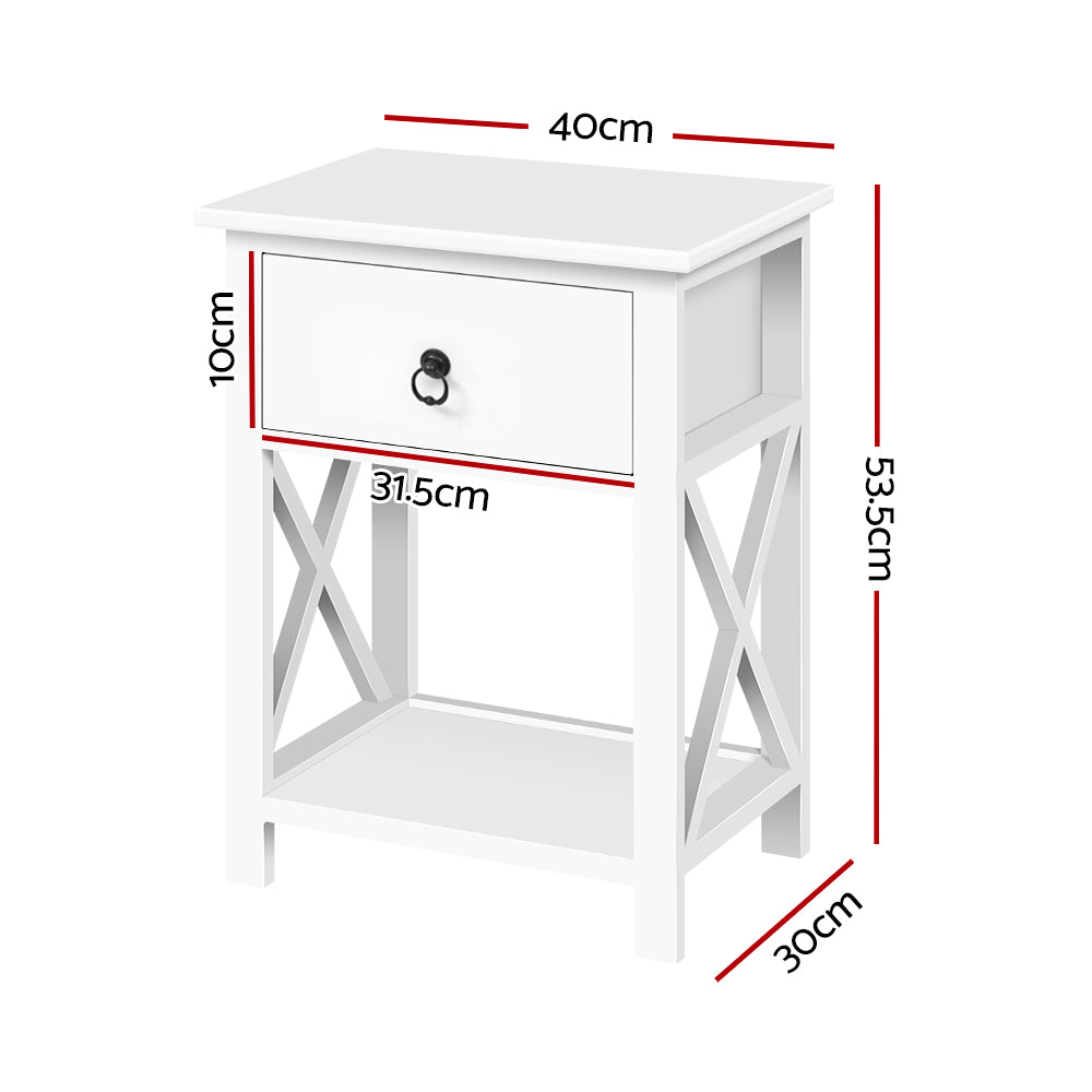 Artiss Bedside Table 1 Drawer with Shelf x2 - EMMA White