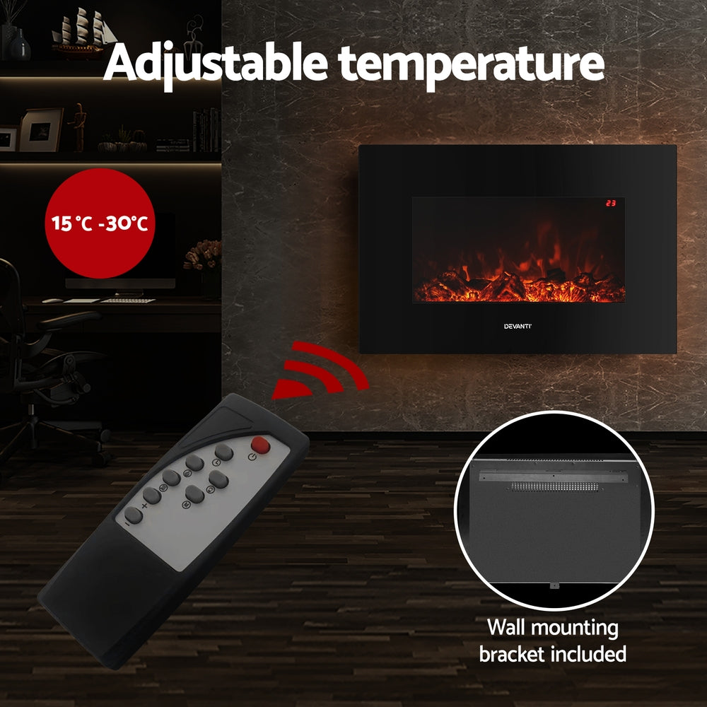 Devanti Electric Fireplace Fire Heater 2000W Black