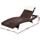 Gardeon 2PC Sun Lounge Wicker Lounger Outdoor Furniture Beach Chair Garden Adjustable Brown