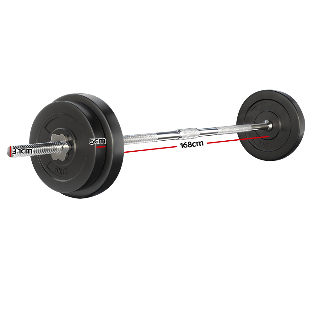 Everfit 38kg Barbell Set Weight Plates Bar Lifting Bench 168cm