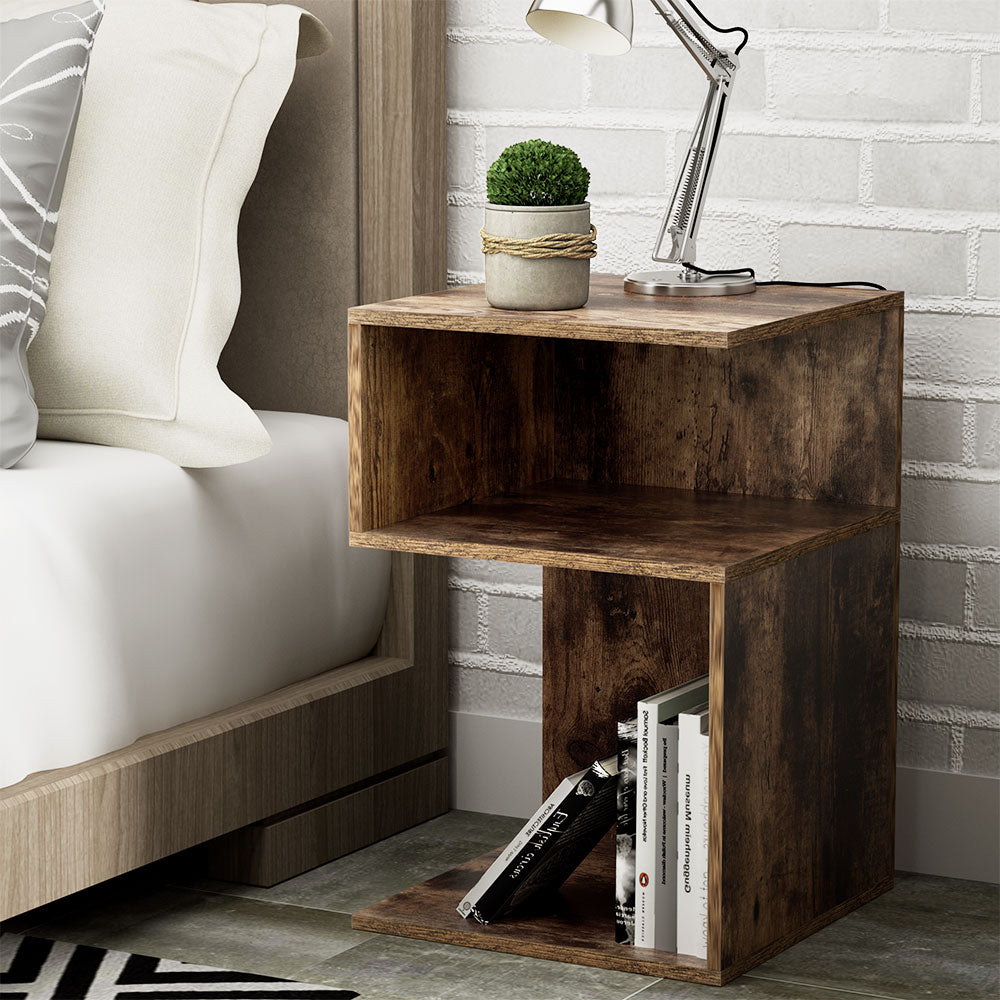 Artiss Bedside Table Shelves Side End Table Storage Nightstand Rust Oak UMENI