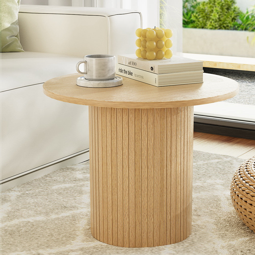 Artiss Coffee Table Round Side Table Fluted Base PIIA