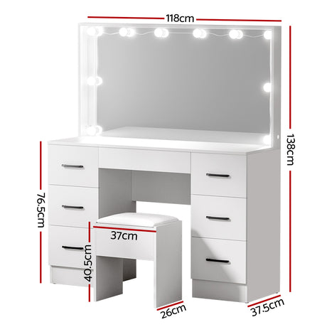 Artiss Dressing Table Set Stool 10 Led Bulbs White Debbie