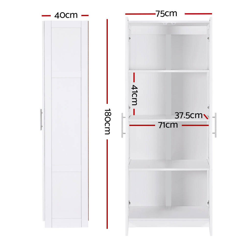 Artiss 2 Door Clothes Wardrobe Cupboard White