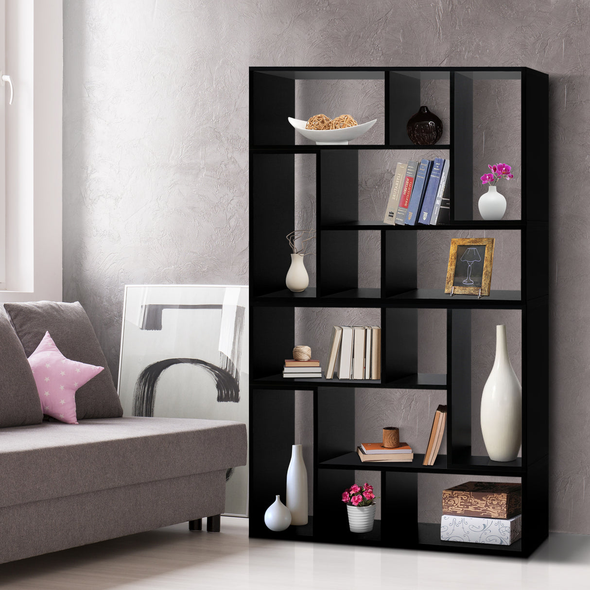 Artiss Bookshelf L Shape DIY - Black