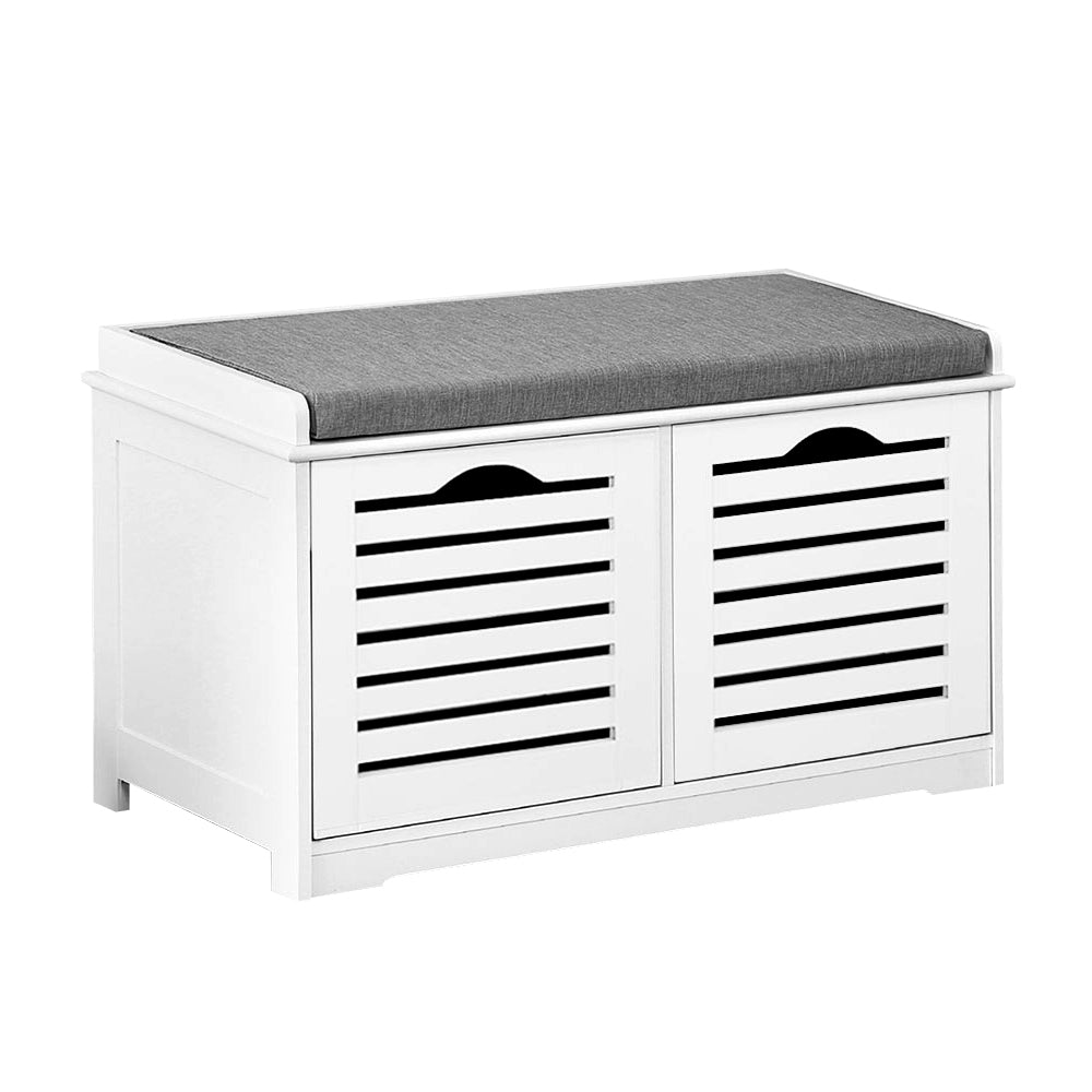 Artiss Fabric Shoe Bench with Drawers - White & Grey