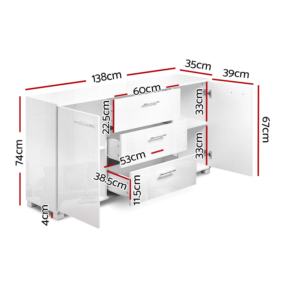 Artiss Buffet Sideboard High Gloss - White