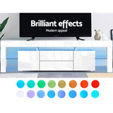 Artiss TV Cabinet Entertainment Unit Stand RGB LED Gloss Furniture 200cm White