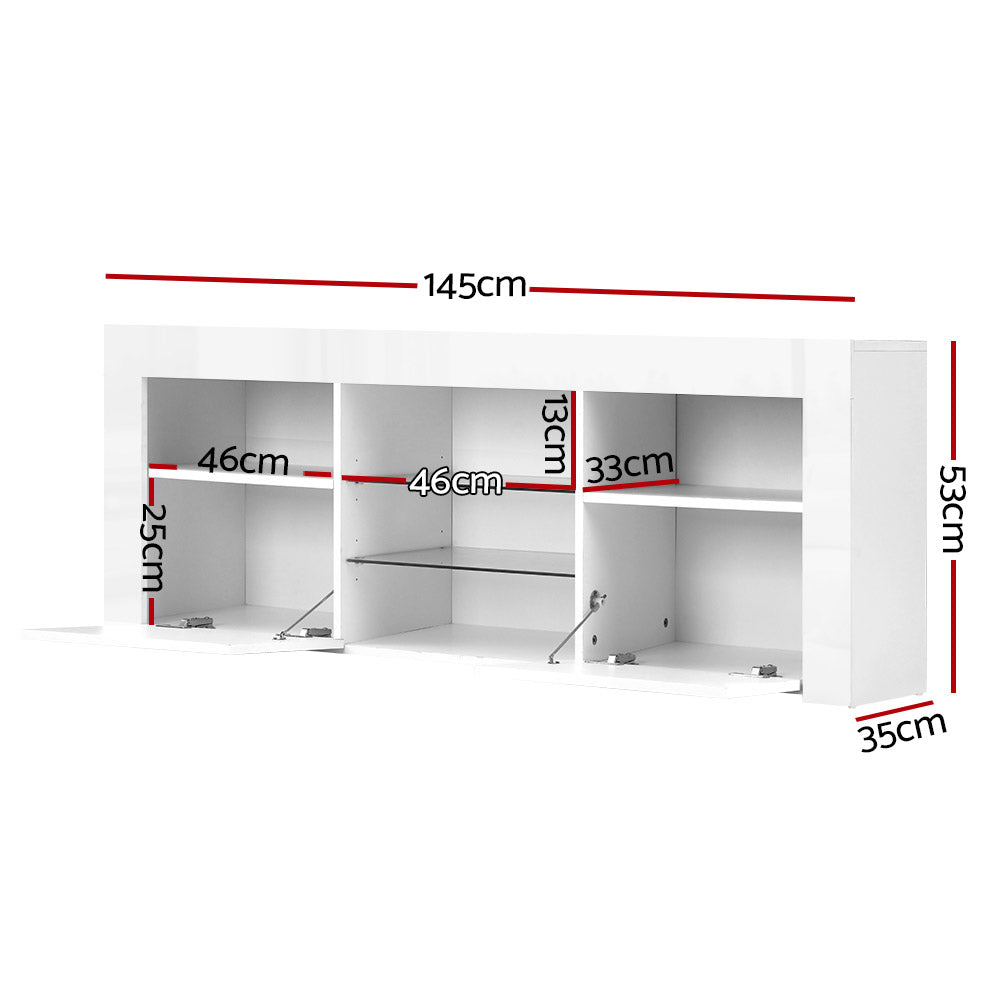 Artiss Entertainment Unit TV Cabinet LED 145cm White Angus