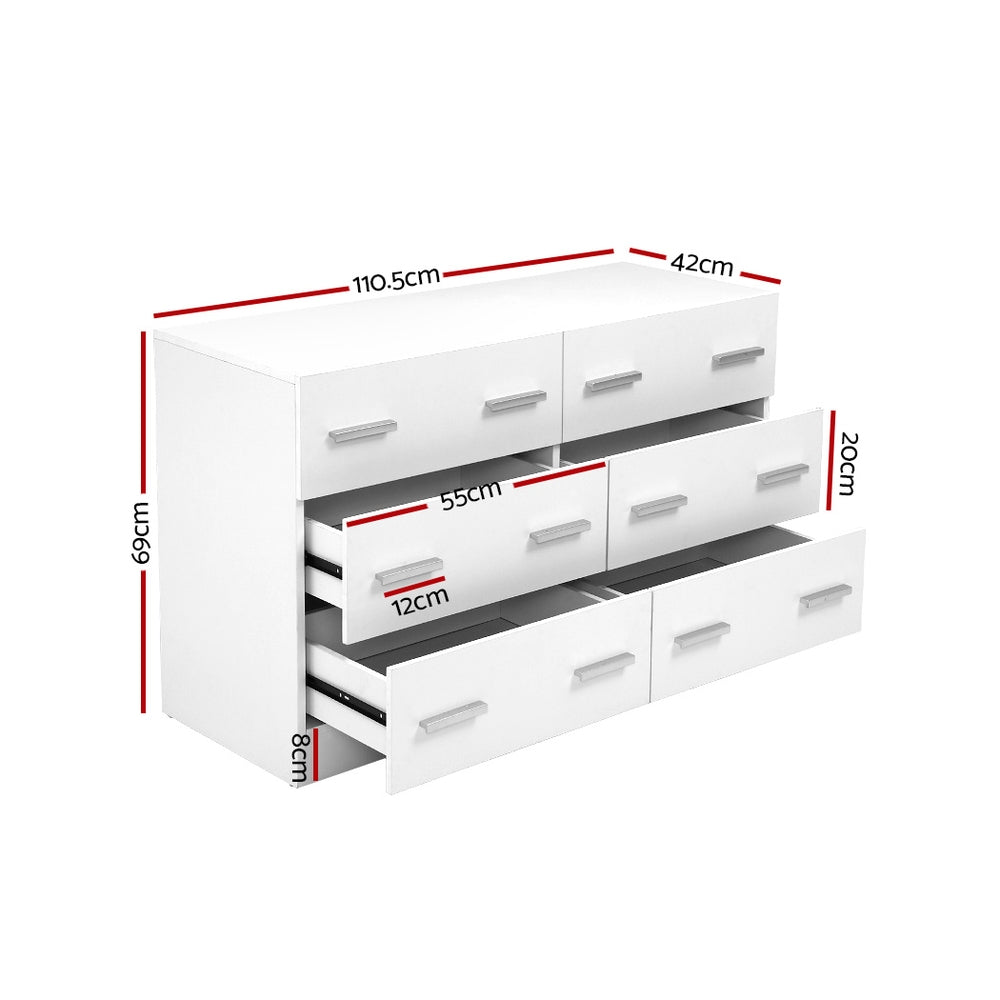 Artiss 6 Chest of Drawers - VEDA White