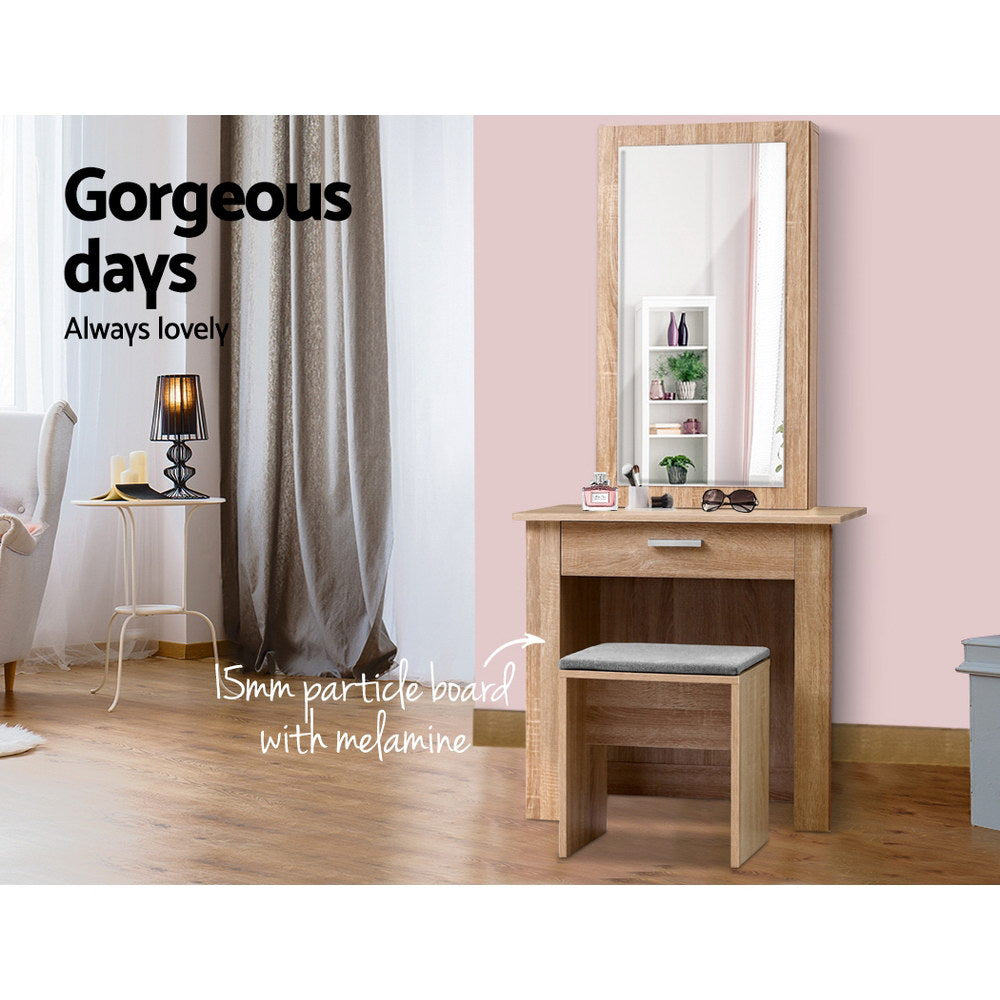 Artiss Dressing Table Stool Set Sliding Mirror Oak Demi