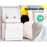 Artiss Bedside Table 2 Drawers Lift-up Storage - COLEY White