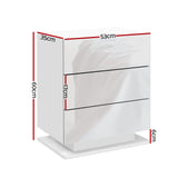 Artiss Bedside Table LED 3 Drawers - MORI White