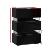 Artiss Bedside Table LED 3 Drawers - LUMI Black