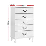 Artiss 5 Chest of Drawers - KUBI White