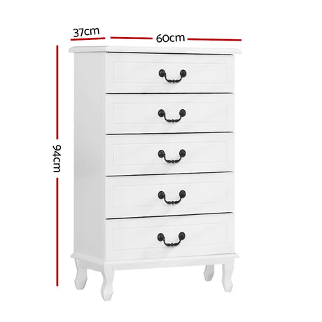 Artiss 5 Chest of Drawers - KUBI White