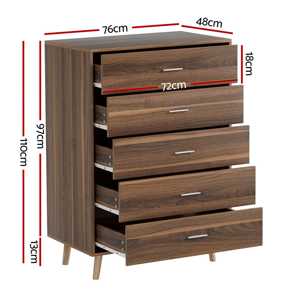 Artiss 5 Chest of Drawers - MIRI Walnut