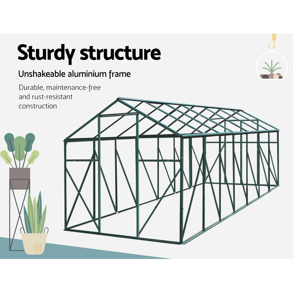 Greenfingers Greenhouse 4.43x2.44x2.15M Aluminium Polycarbonate Green House Garden Shed